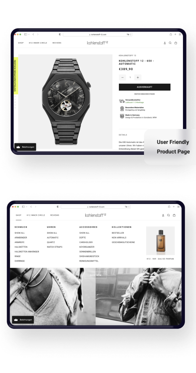 Migration of Kohlenstoff 12 from Shopware 5 to Shopify and customized UX design for the online store